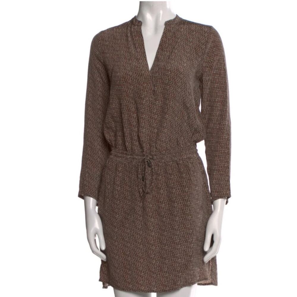 Vince 100% Silk Printed Shirt Mini Dress Long Sleeve Size 6